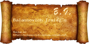 Balassovich Izaiás névjegykártya